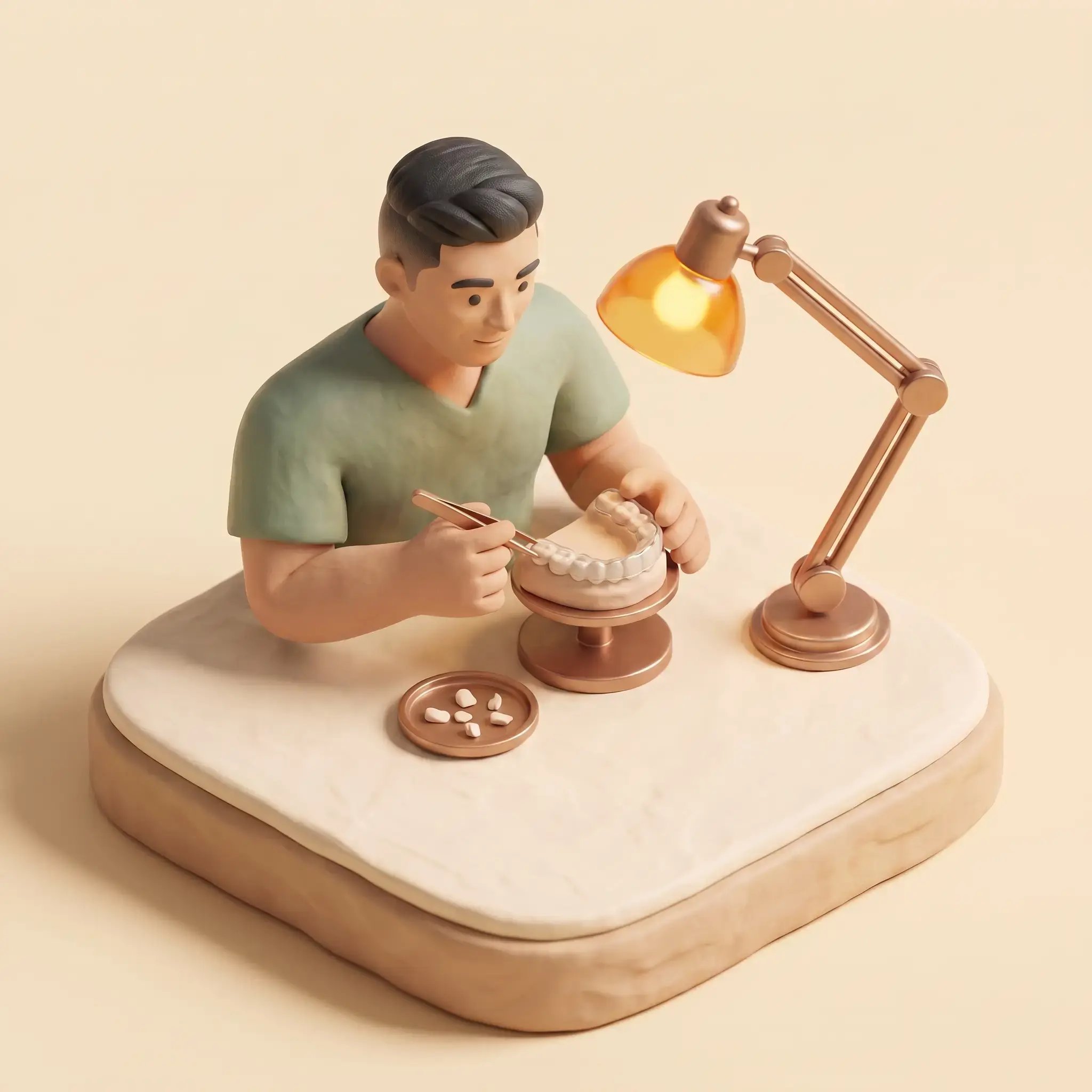 The detail work with clear aligners — miniature diorama of a course of orthodontic treatment
