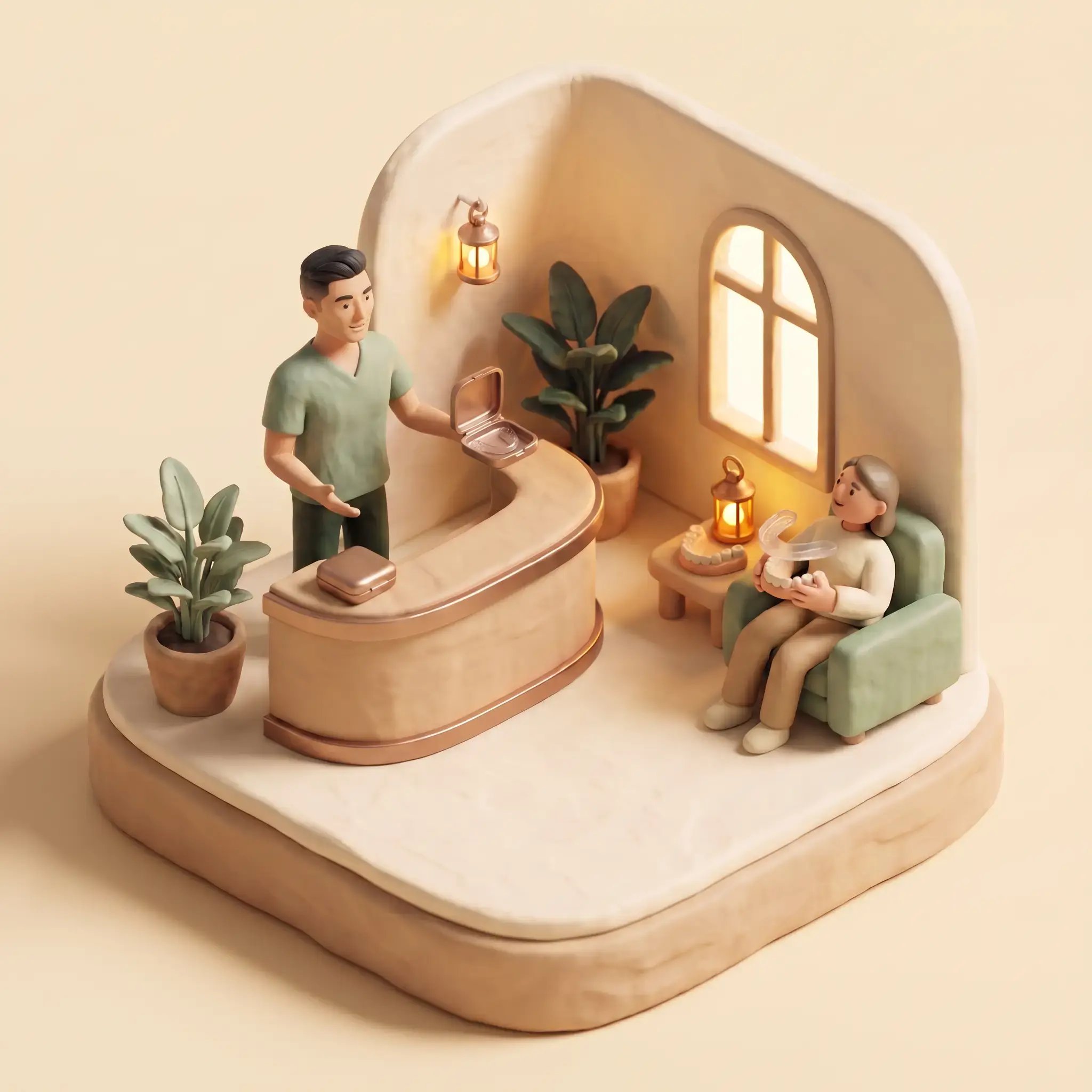 Retained — miniature diorama of a course of orthodontic treatment