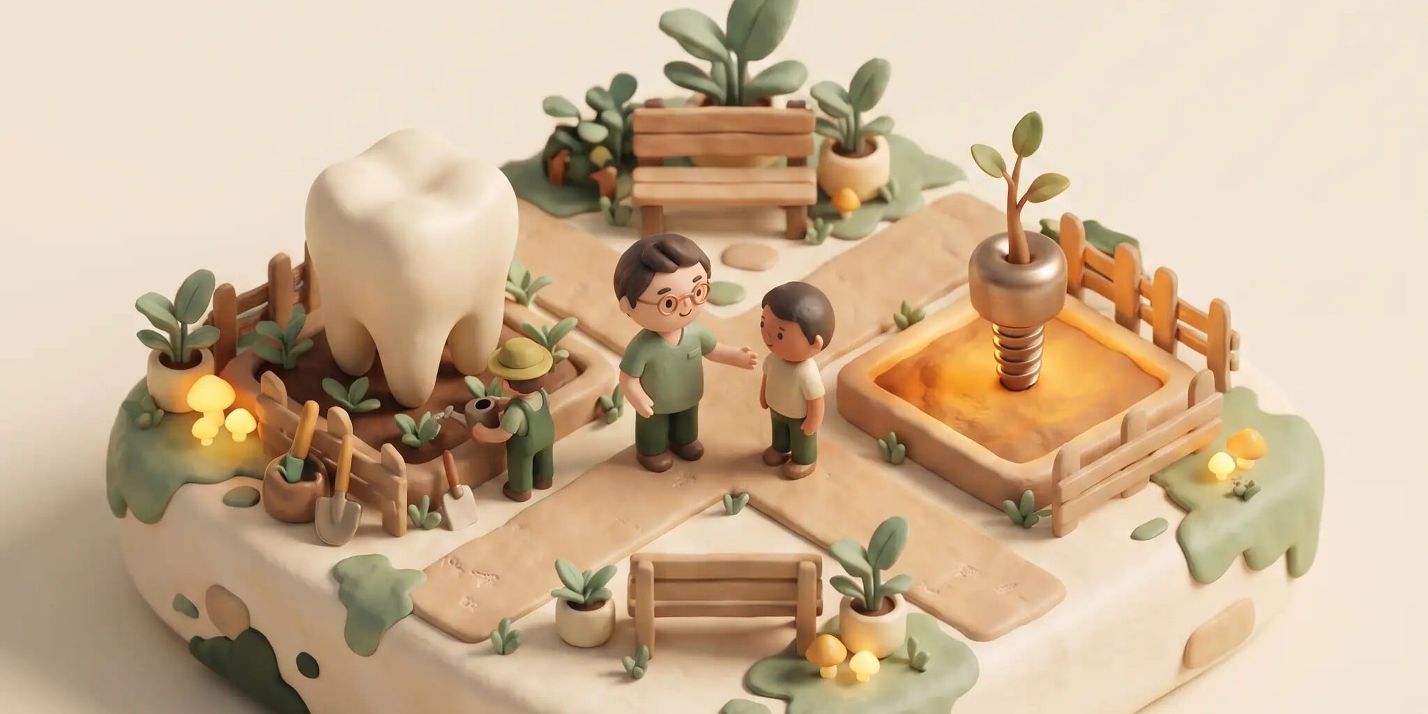 diorama of dentist explaining to patient about gum and tooth health