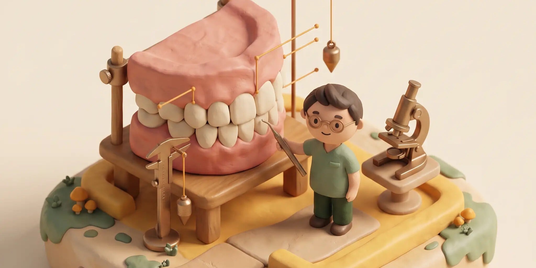 diorama of periodontist checking tooth and gums